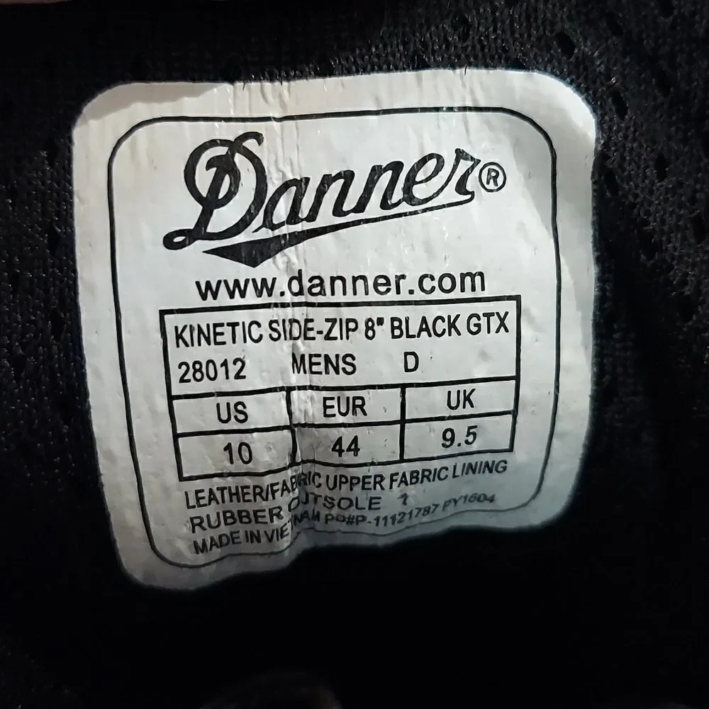 Danner Kinetic Side Zip 8” Black Leather Gore-Tex Combat Boots Sz 10